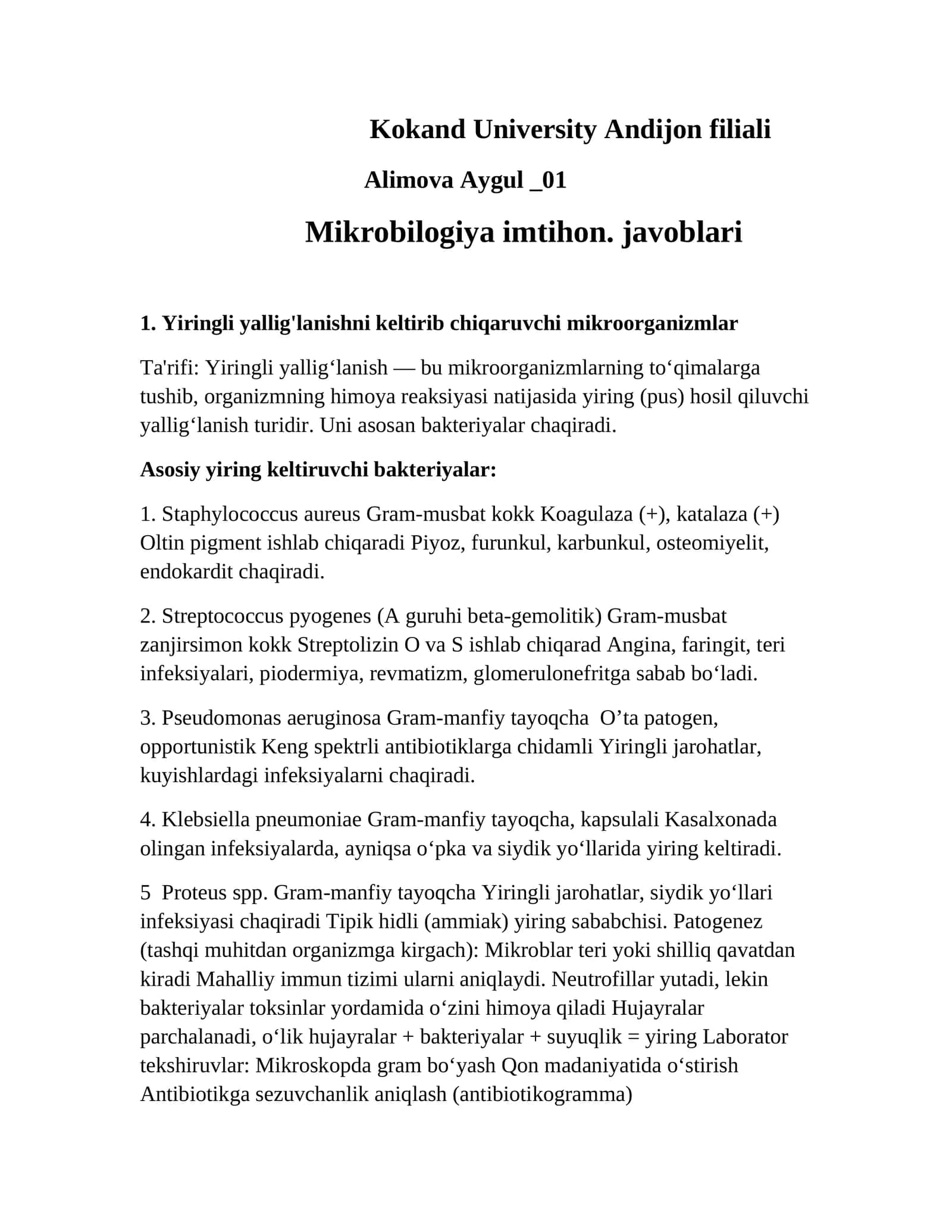 Mikrobilogiya imtihon. javoblari 1