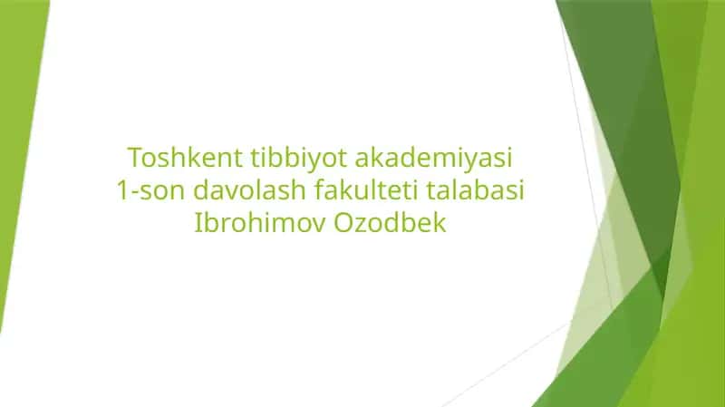 Toshkent Tibbiyot Akademiyasi 1-son davolash fakulteti talabasi Ibrohimov Ozodbek 1