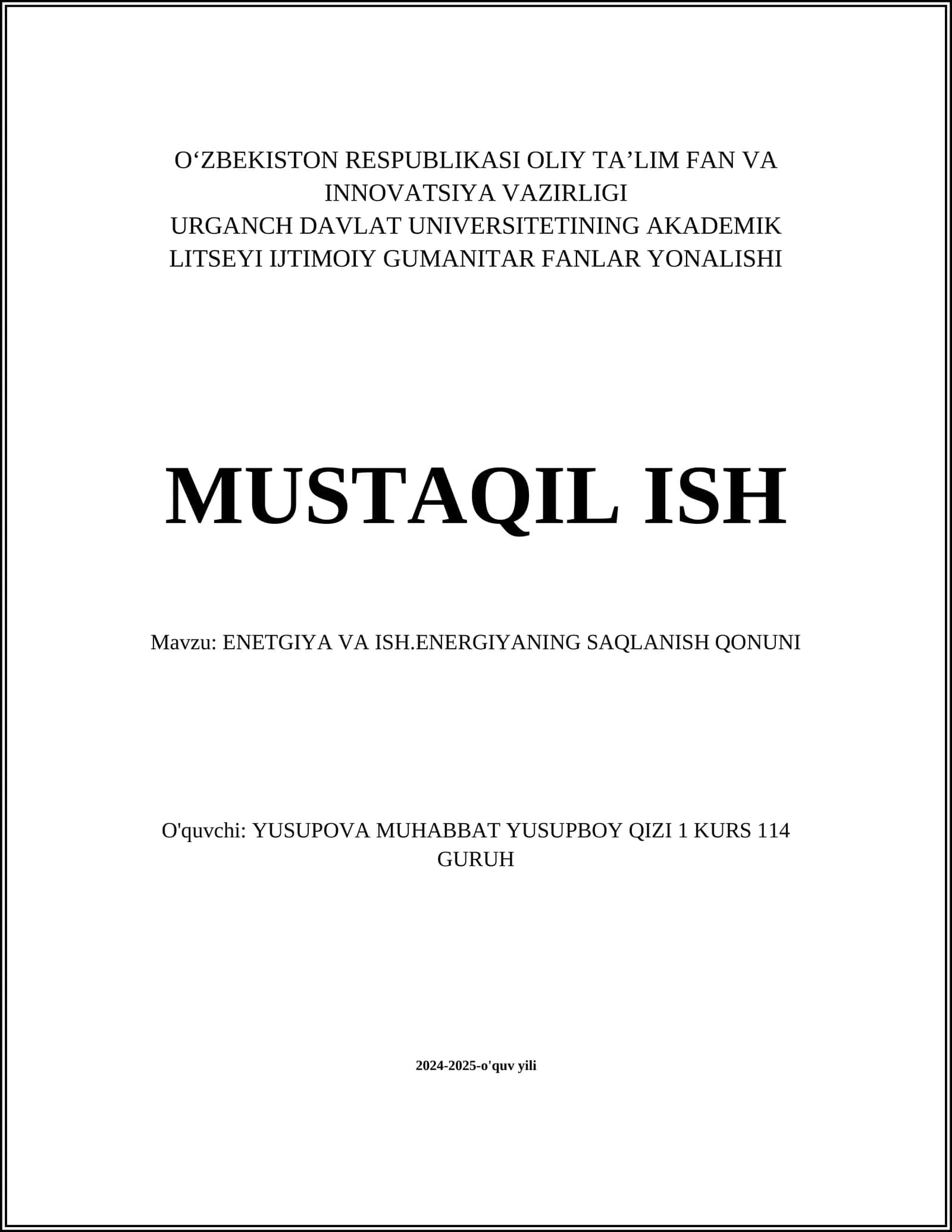 ENERGIYA VA ISH.ENERGIYANING SAQLANISH QONUNI 1