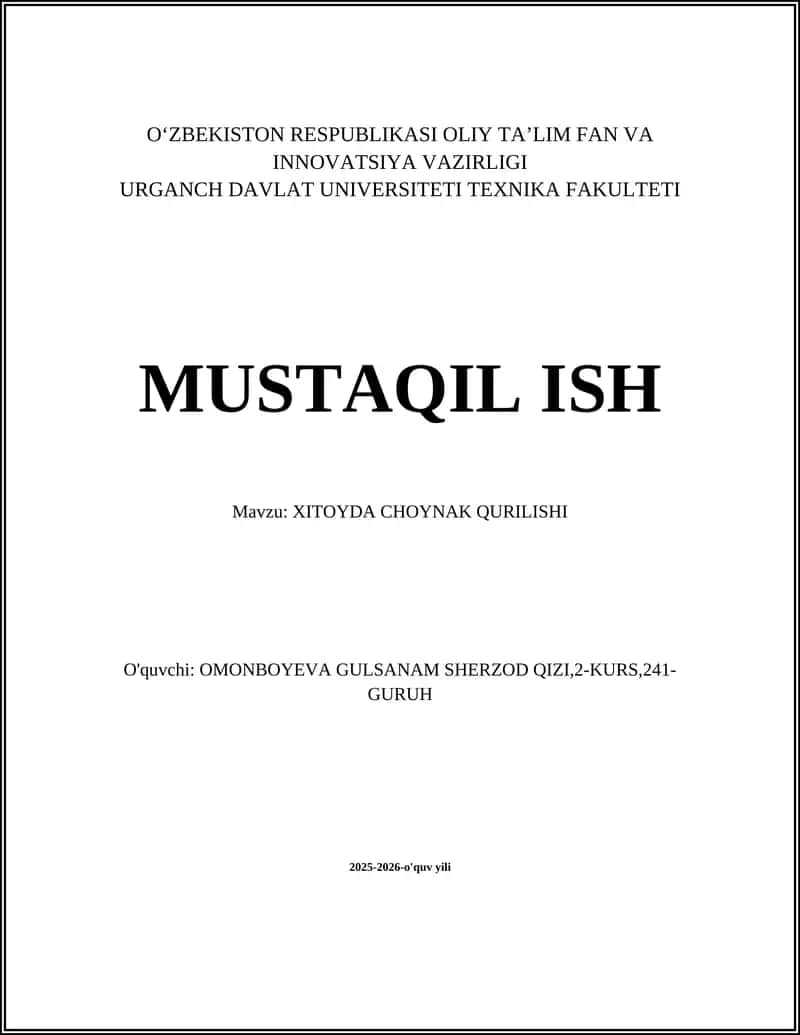 XITOYDA CHOYNAK QURILISHI 1