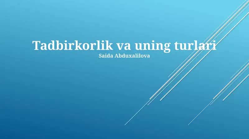 Tadbirkorlik va uning turlari 1
