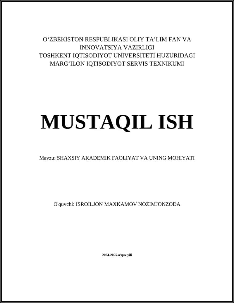 SHAXSIY AKADEMIK FAOLIYAT VA UNING MOHIYATI 1