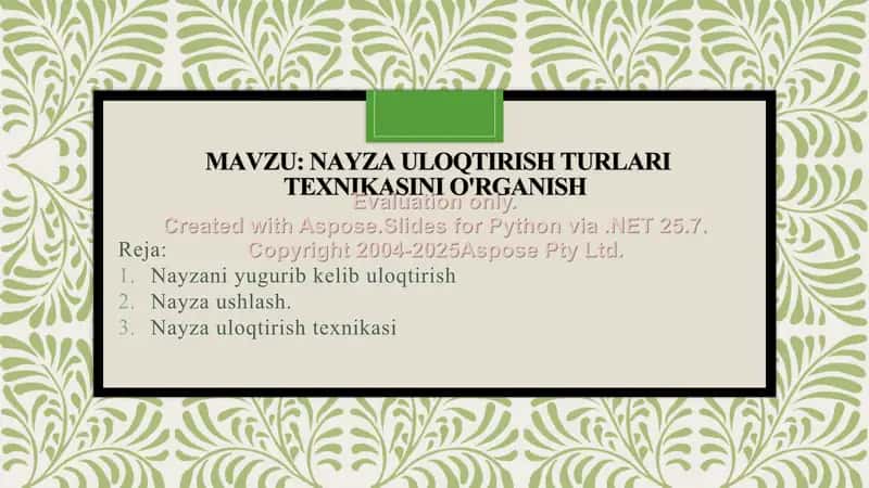 Nayza uloqtirish turlari texnikasini o'rganish 1