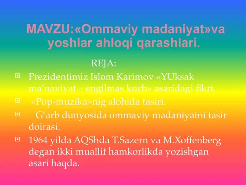 Ommaviymadaniyat yoshlarga tasiri 1