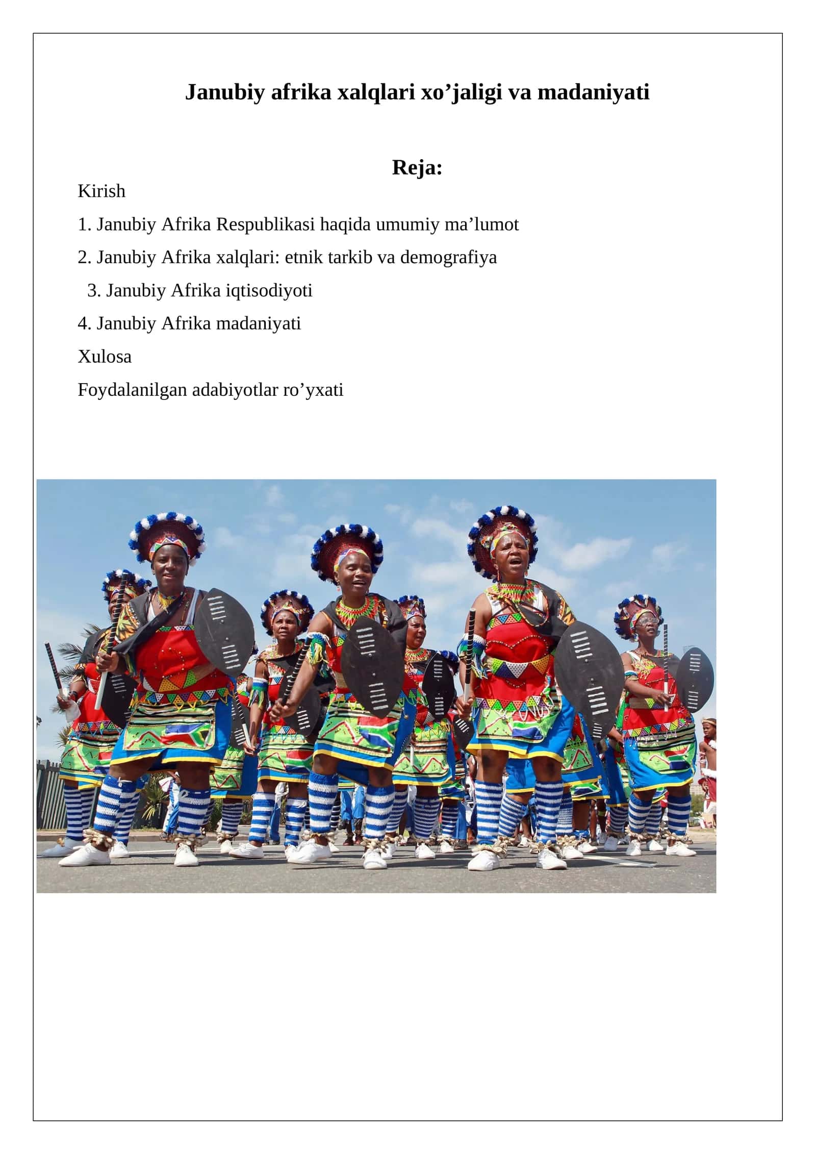 Janubiy afrika xalqlari xo’jaligi va madaniyati 1