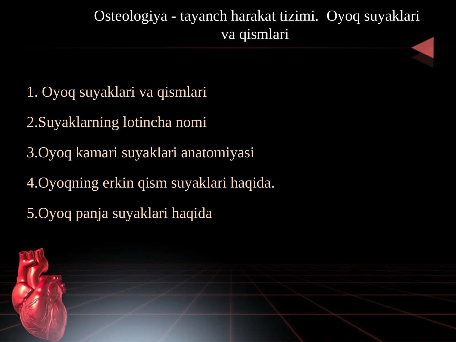Osteologiya - tayanch harakat tizimi.  Oyoq suyaklari va qismlari 1