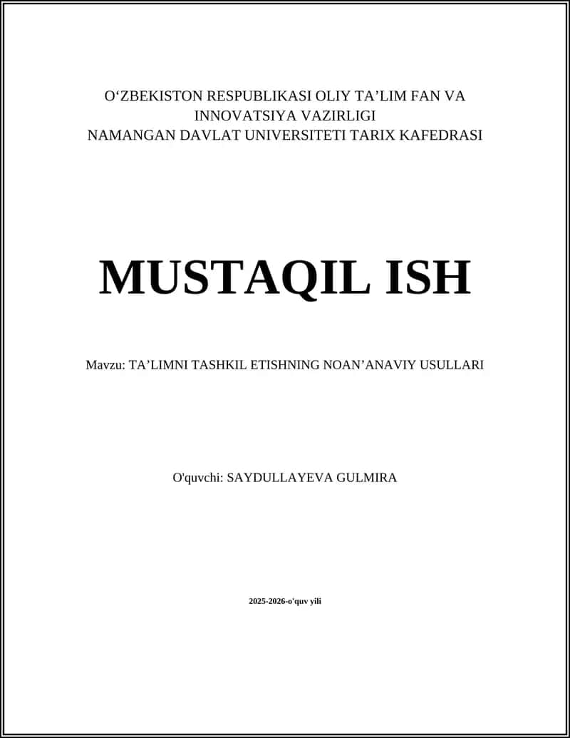 Ta’limni tashkil etishning noanʼanaviy usullari 1