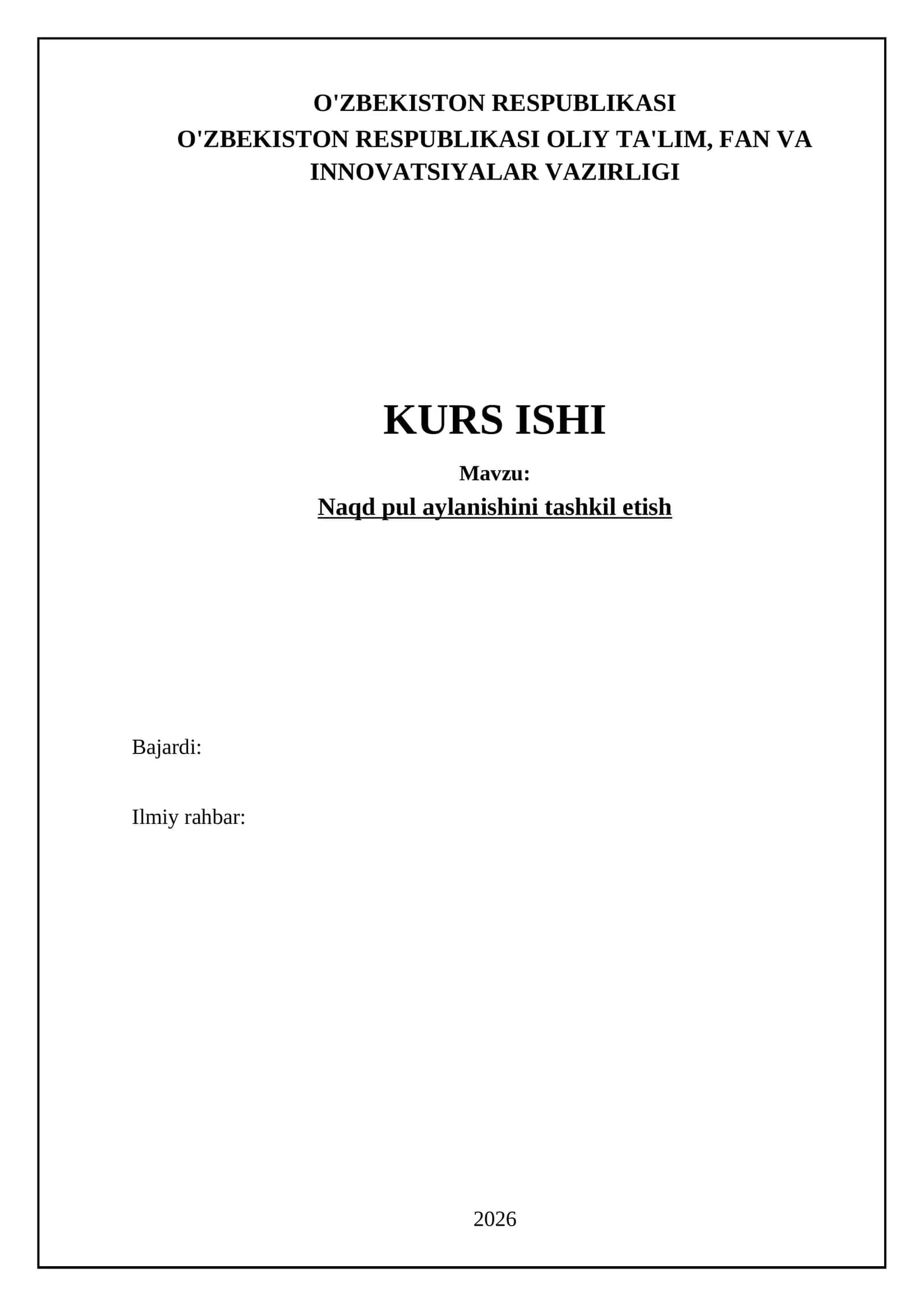 Naqd pul aylanishini tashkil etish 1