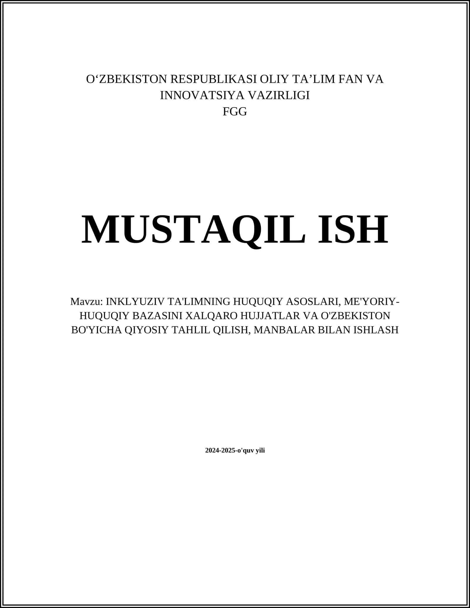 INKLYUZIV TA'LIMNING HUQUQIY ASOSLARI 1