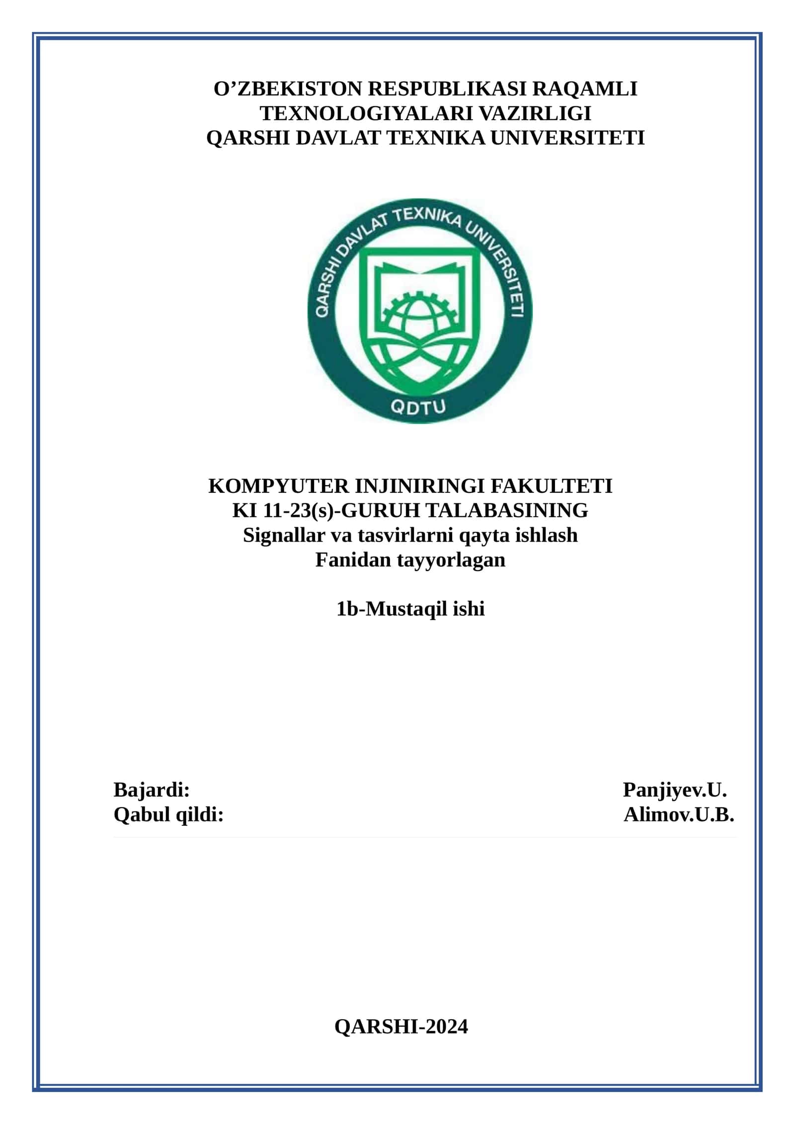 Signallarni fitrlash algoritmlarini o‘rganish 1