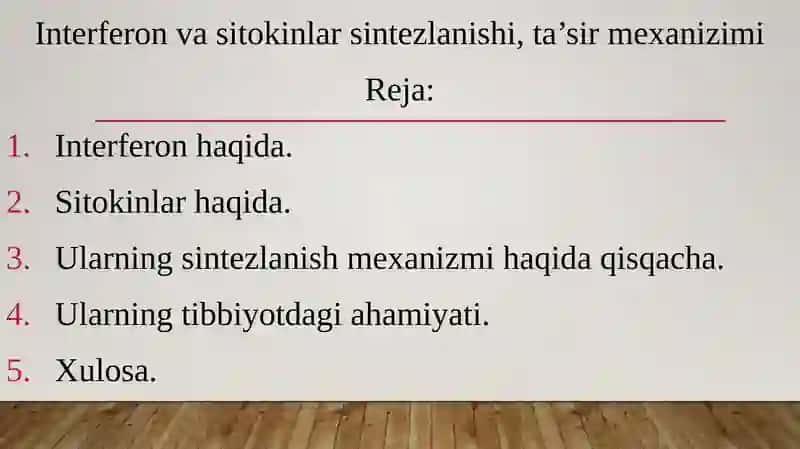 Interferon va sitokinlar sintezlanishi, ta’sir mexanizimi