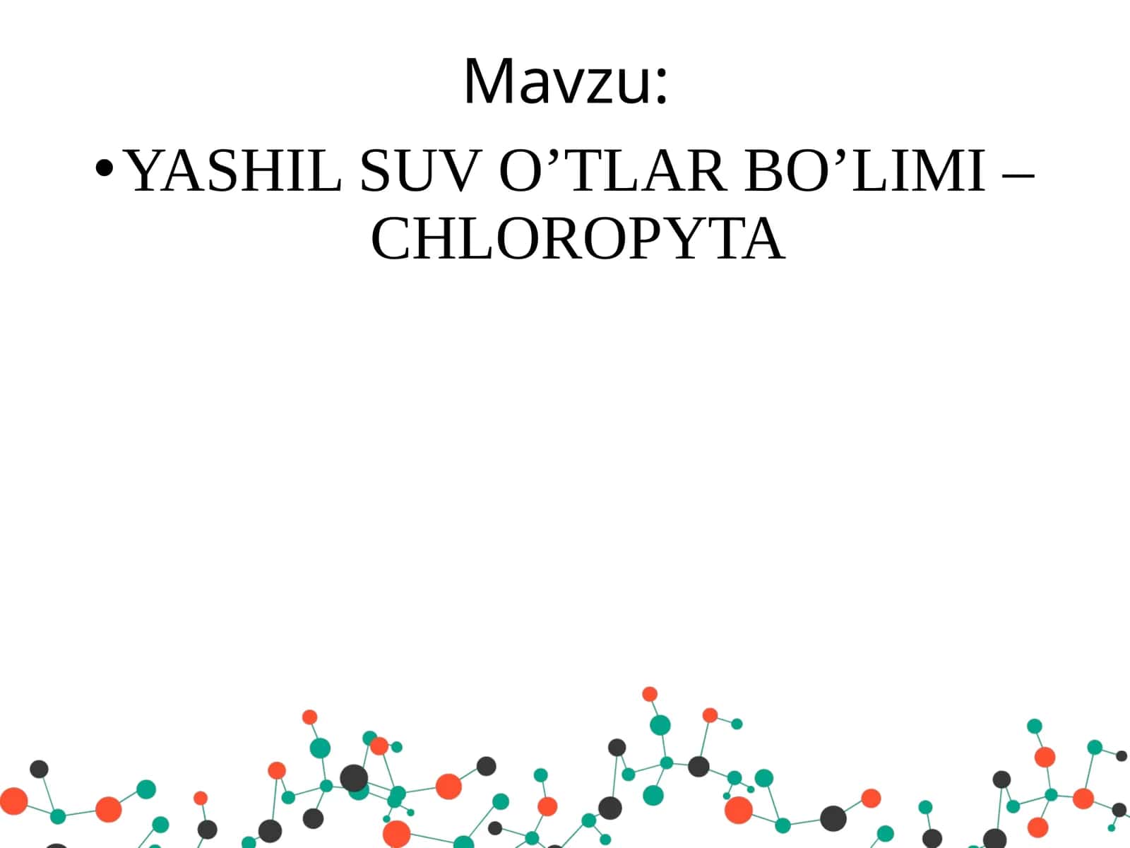 YASHIL SUV O’TLAR BO’LIMI –CHLOROPYTA 1