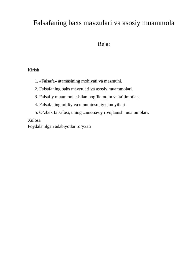 Falsafaning baxs mavzulari va asosiy muammolari 1