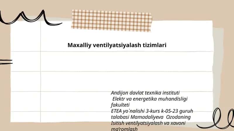 Maxalliy ventilyatsiyalash tizimlari 1