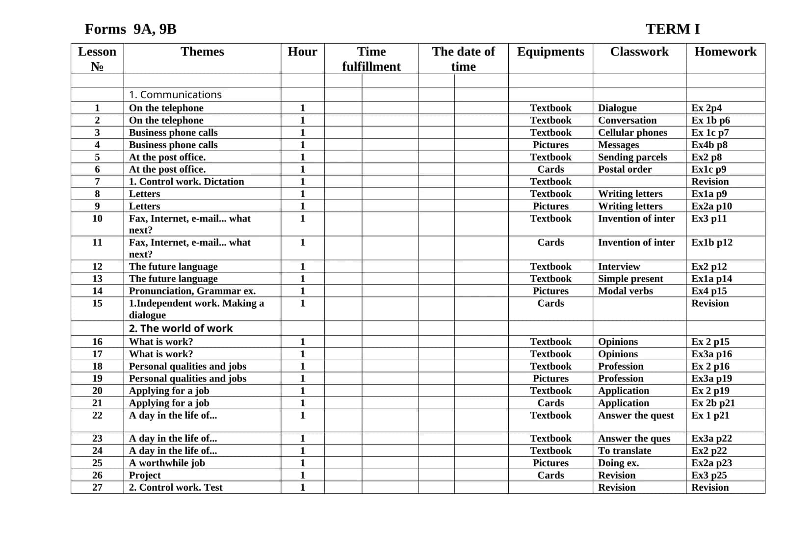 Forms 9A, 9B TERM I 1