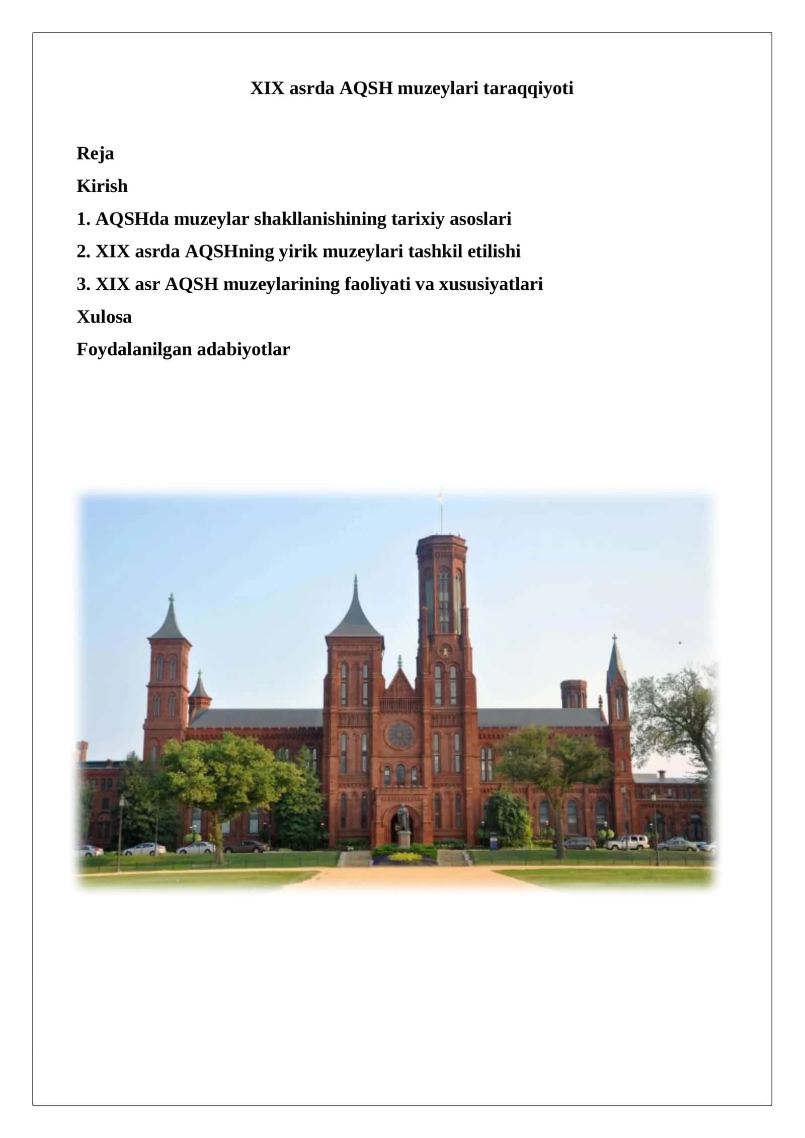 XIX asrda AQSH muzeylari taraqqiyoti 1