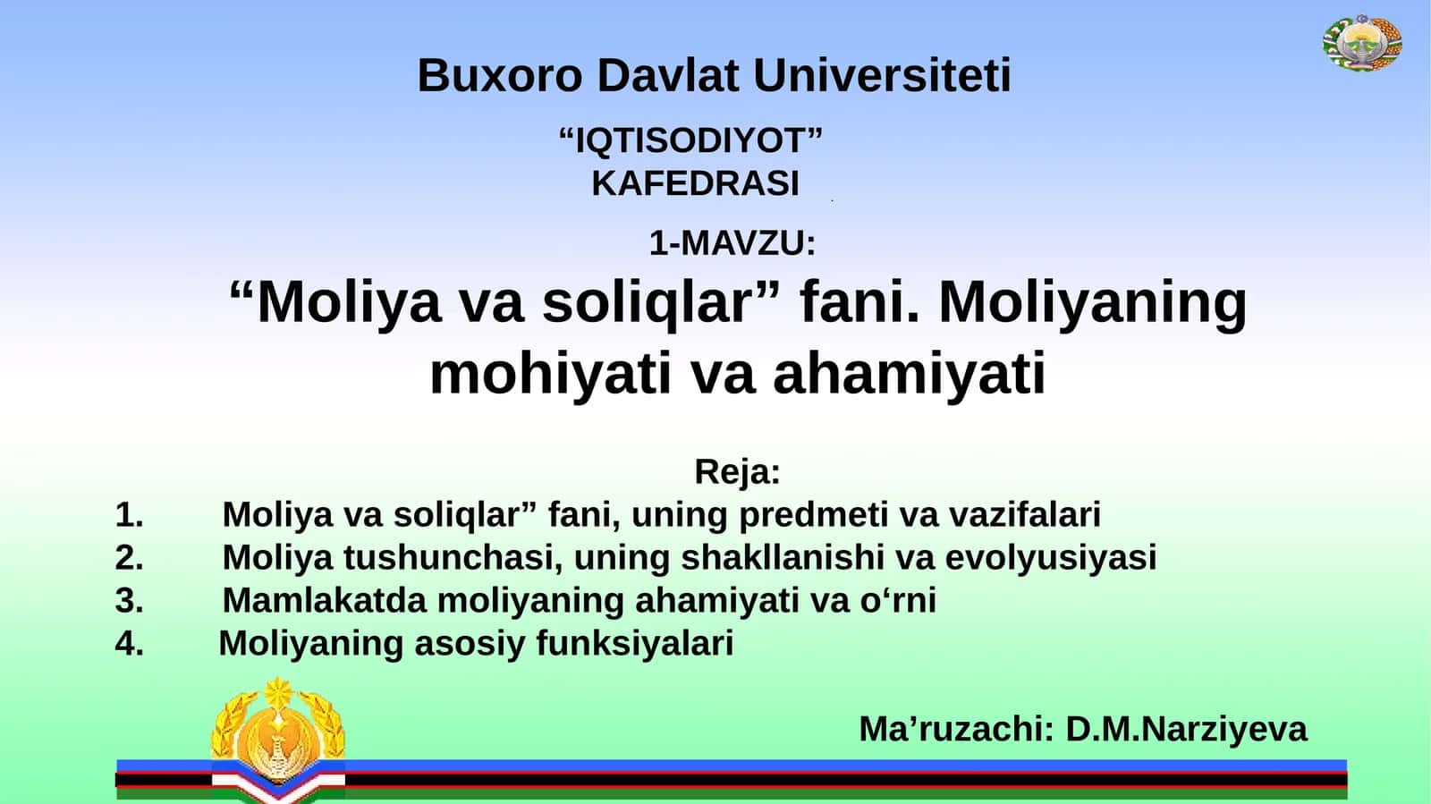 Moliyavasoliqlar fani 1