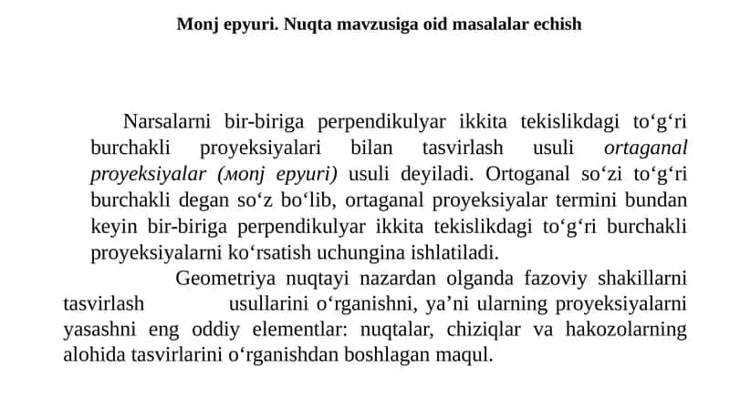 Monj epyuri. Nuqta mavzusiga oid masalalar echish 1