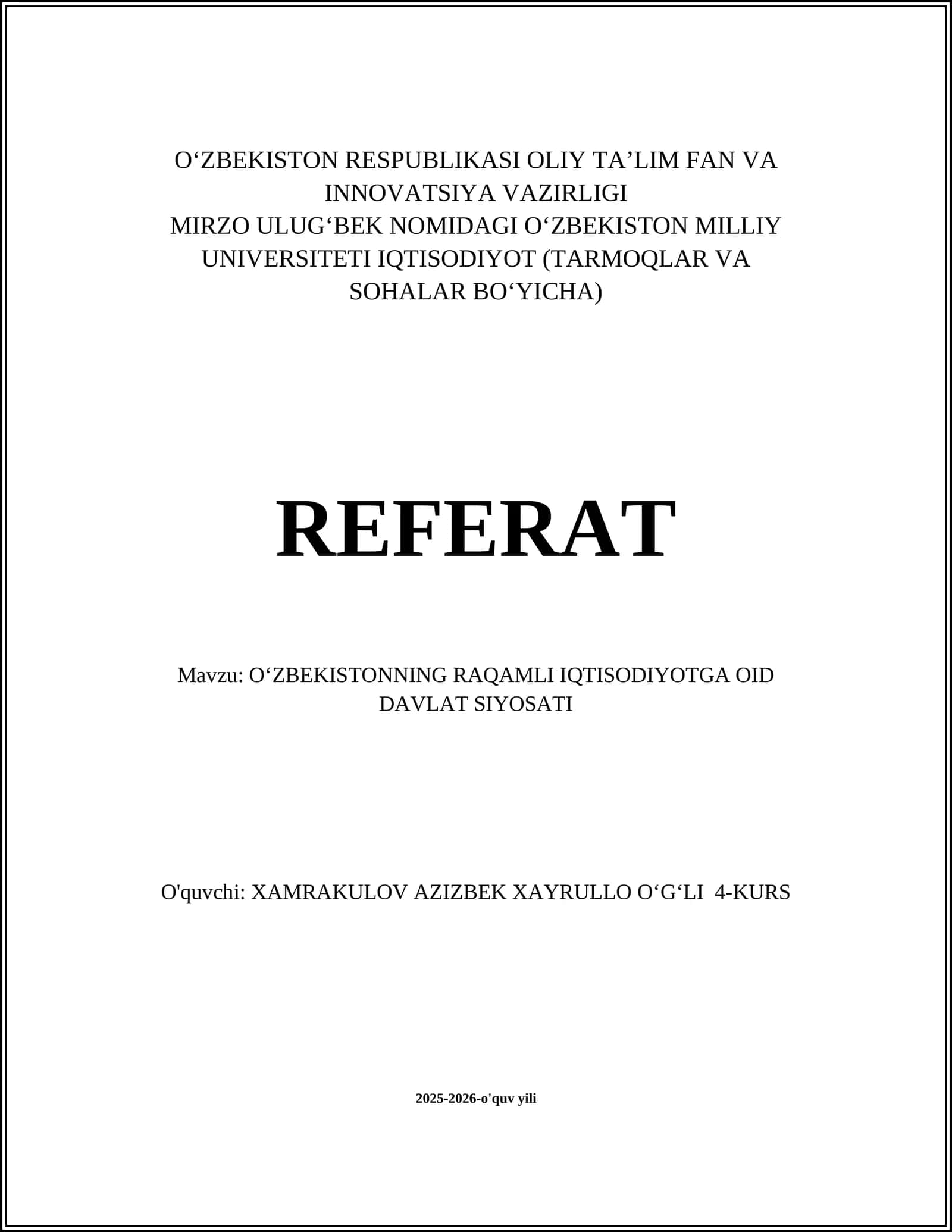 O‘ZBEKISTONNING RAQAMLI IQTISODIYOTGA OID DAVLAT SIYOSATI 1