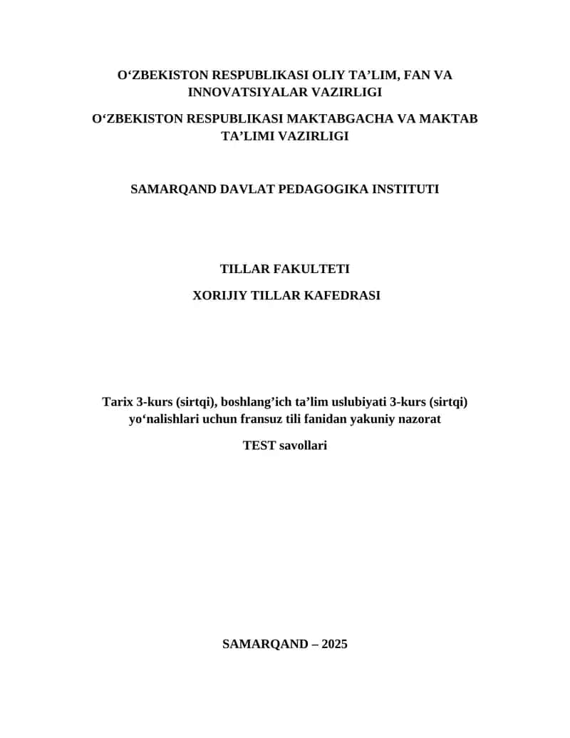 fransuz tili fanidan yakuniy nazorat TEST savollari 1