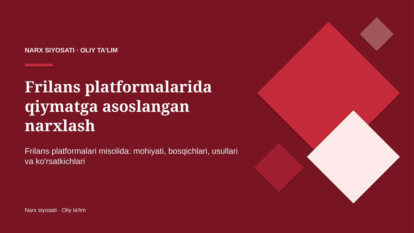 Frilans platformalarida qiymatga asoslangan narxlash 1