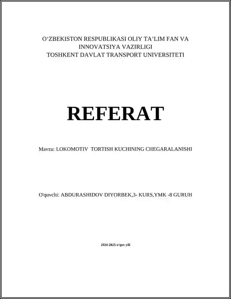 LOKOMOTIV TORTISH KUCHINING CHEGARALANISHI