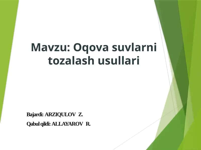 Oqova suvlarni tozalash usullari 1