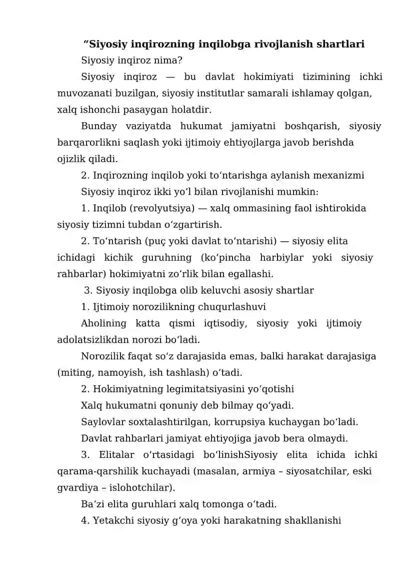 Siyosiy Inqirozning Inqilobga Rivojlanish Shartlari
