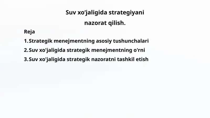 Suvxo'jaligida strategiya nazorat qilish 1