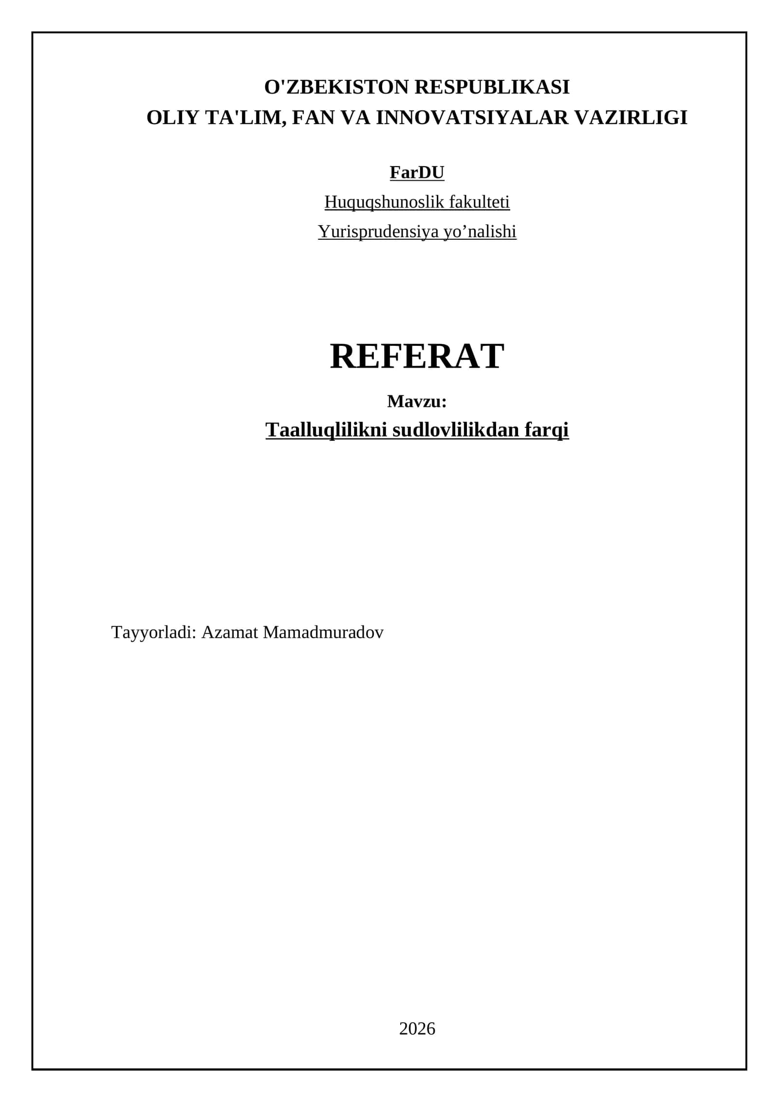 Taalluqlilikni sudlovlilikdan farqi 1