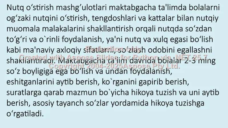 Nutq o‘stirish mashg’ulotlari maktabgacha ta'limda 1