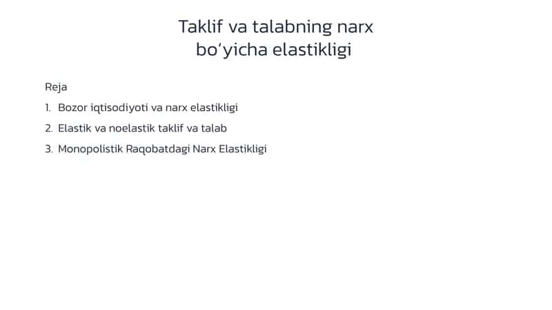 Narx boʻyicha talabning elastikligi 1