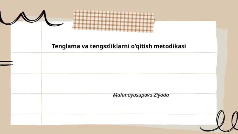 Tenglama va tengsizliklarni oʻqitish metodikasi 1