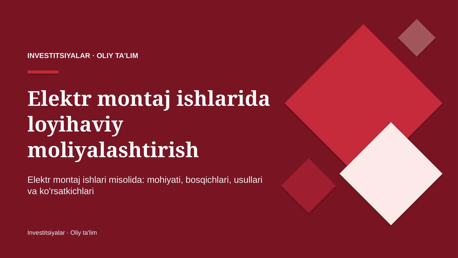Elektr montaj ishlarida loyihaviy moliyalashtirish 1
