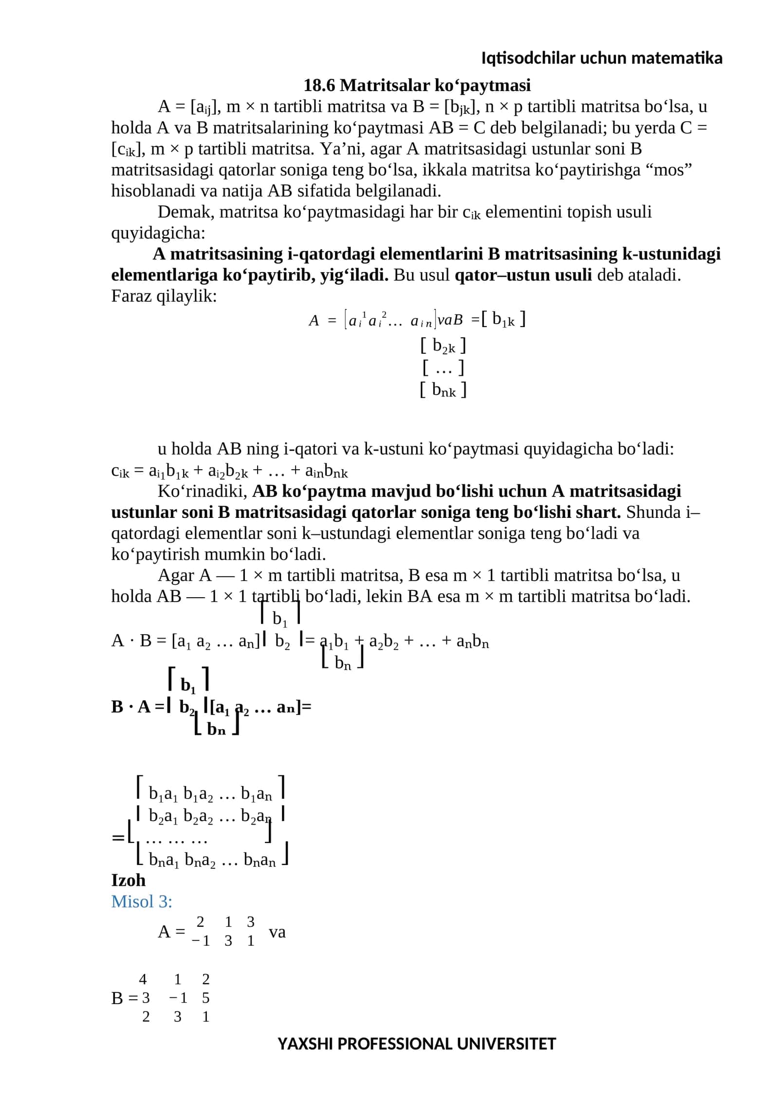 Iqtisodchilar uchun matematika 1