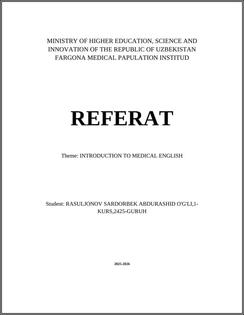 INTRODUCTION TO MEDICAL ENGLISH 1