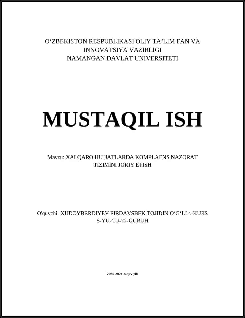 Xalqaro hujjatlarda komplaens nazorati 1