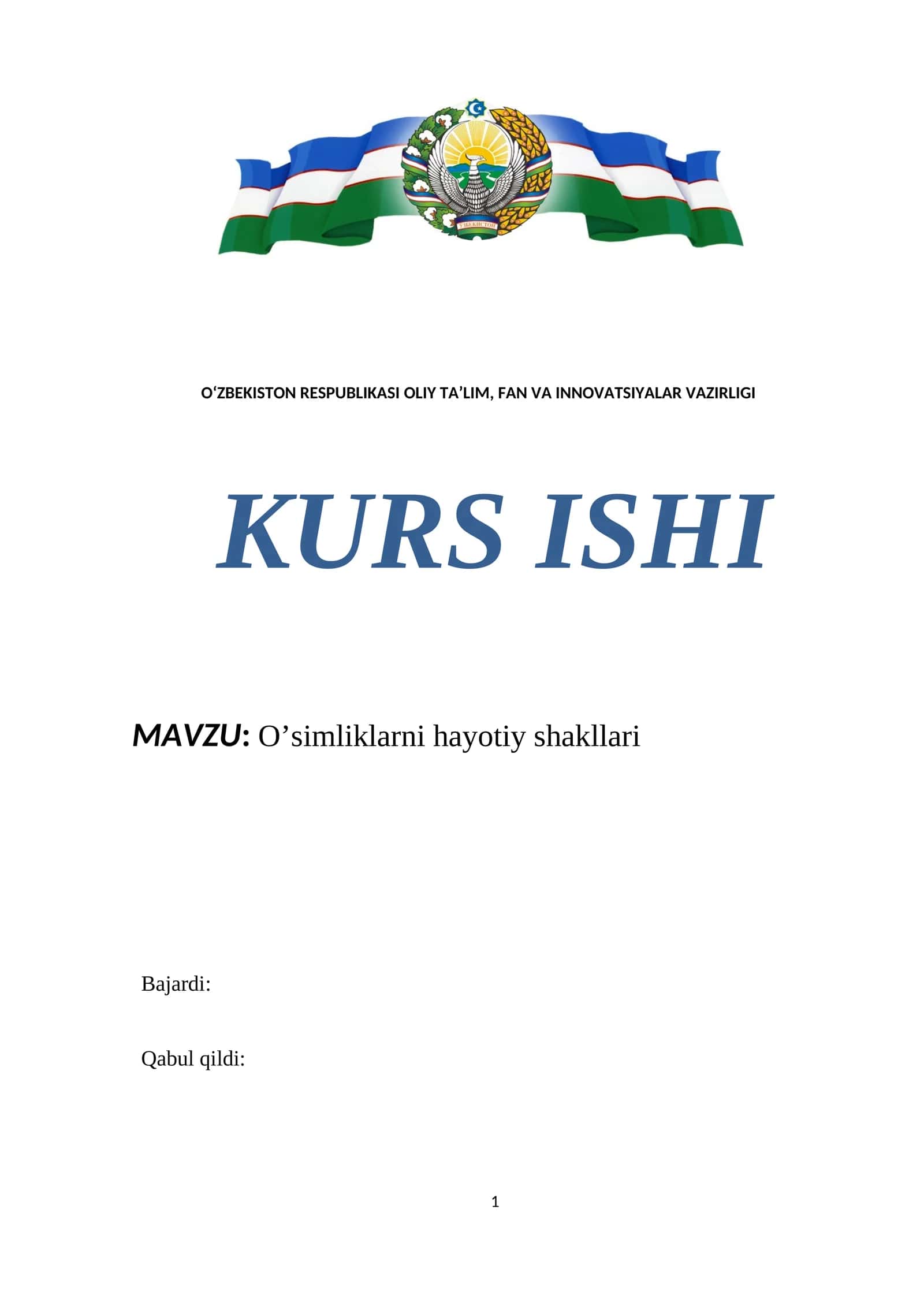 O’simliklarni hayotiy shakllari 1