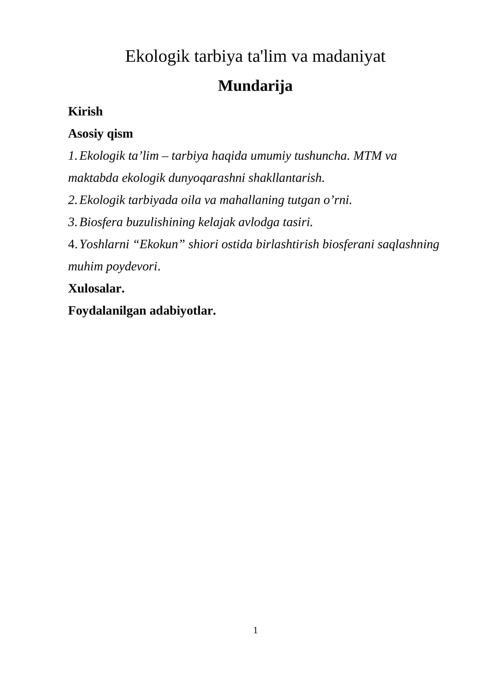 Ekologik tarbiya ta'lim va madaniyat 1