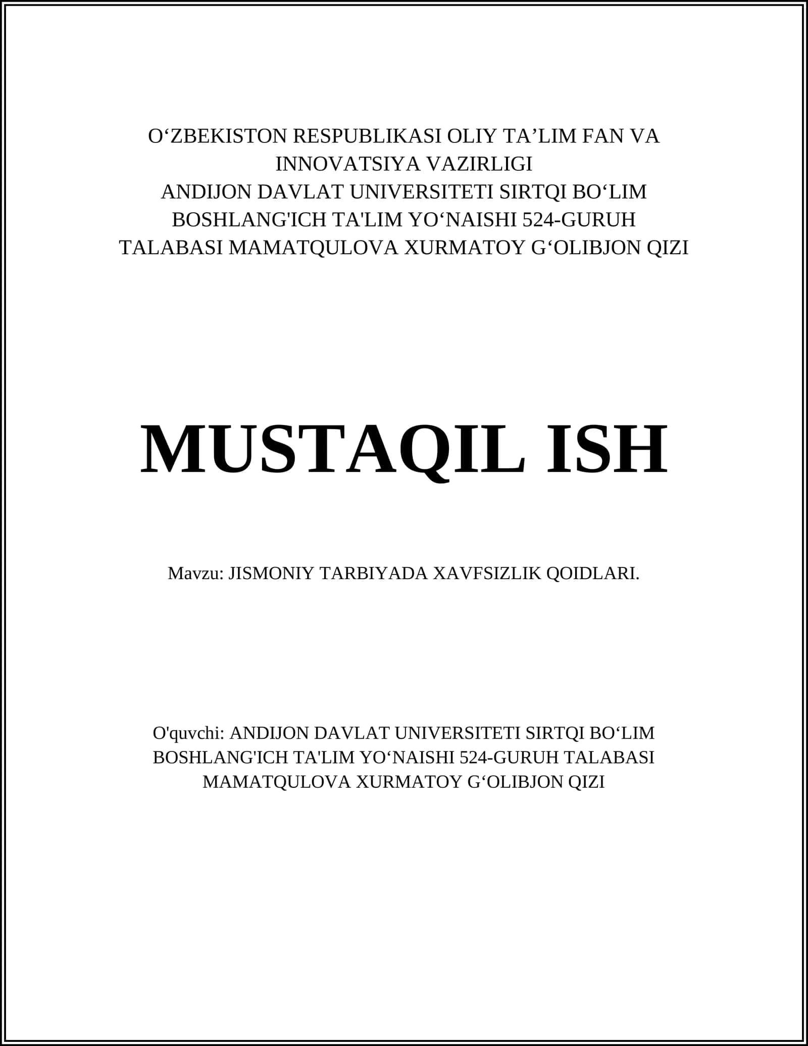 JISMONIY TARBIYADA XAVFSIZLIK QOIDLARI 1