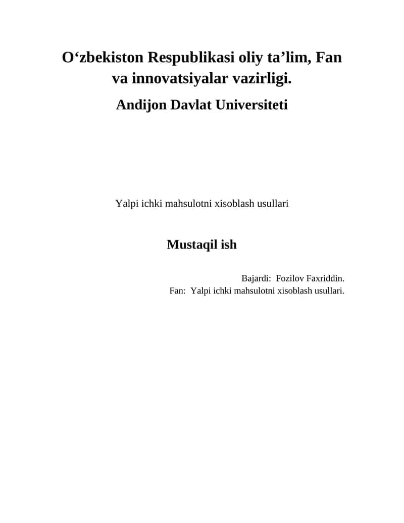 Yalpi ichki mahsulotni xisoblash usullari 1