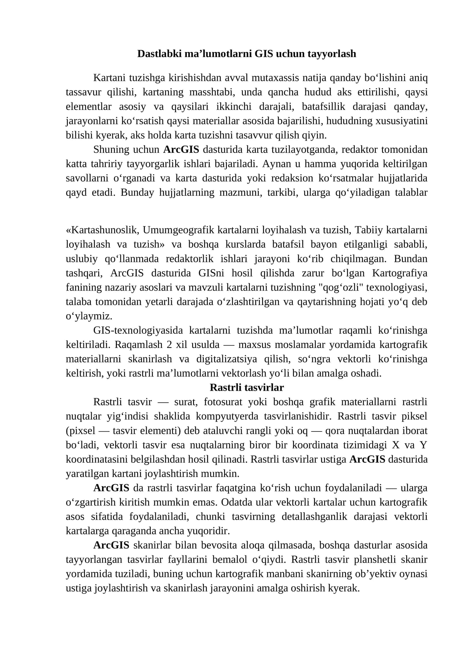 Dastlabki ma’lumotlarni GIS uchun tayyorlash 1
