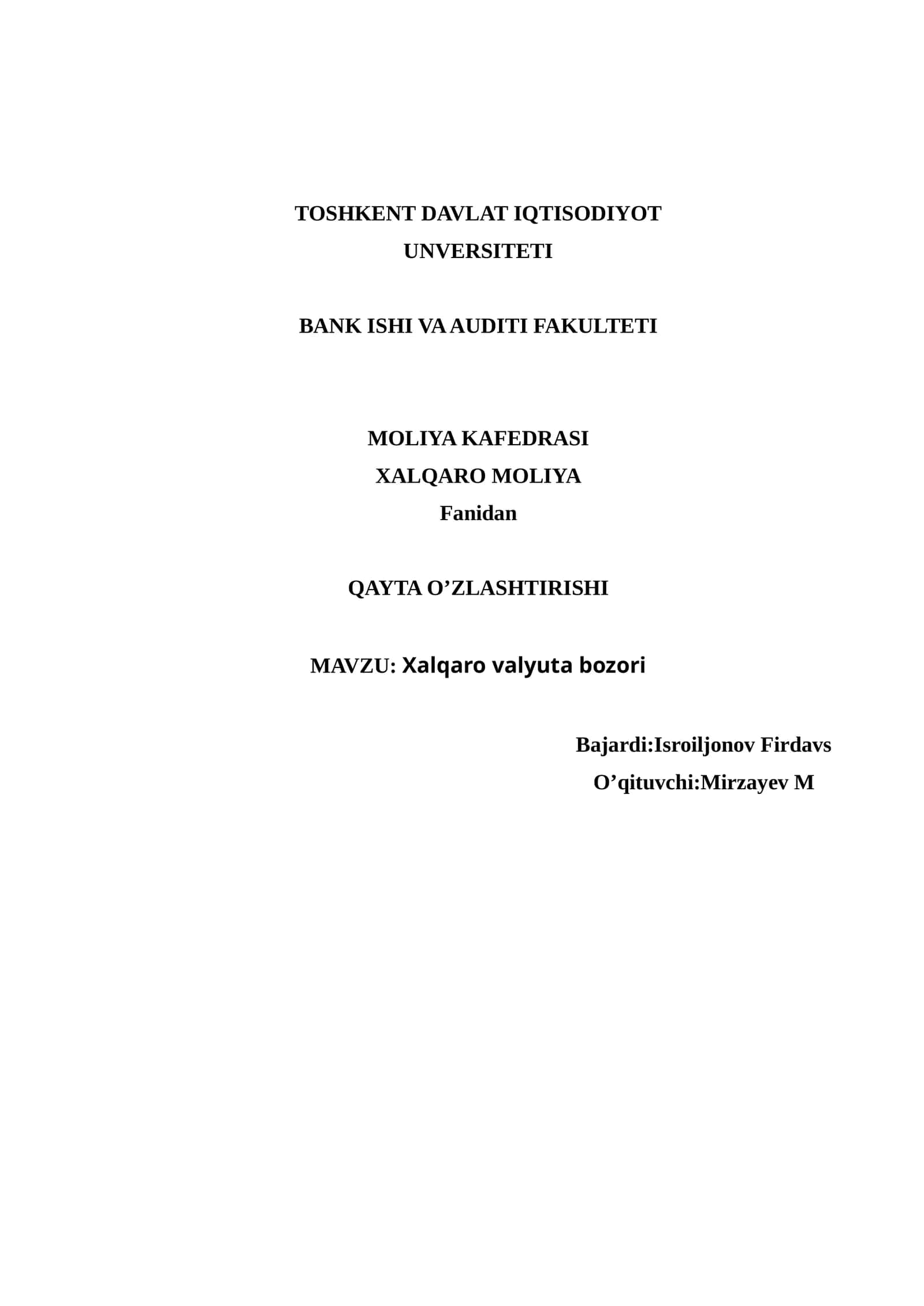Xalqaro valyuta bozori 1