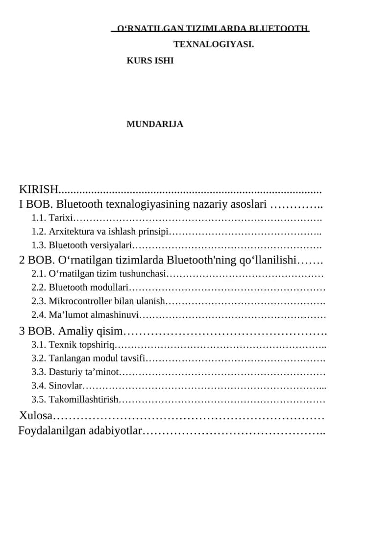OʻRNATILGAN TIZIMLARDA BLUETOOTH TEXNALOGIYASI. 1