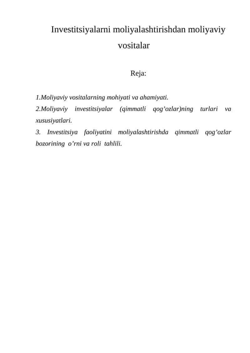Moliyaviy vositalarning mohiyati va ahamiyati 1