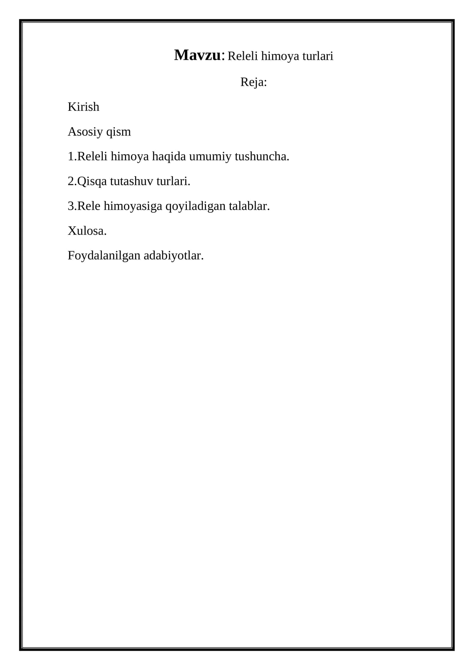 Releli himoya turlari 1