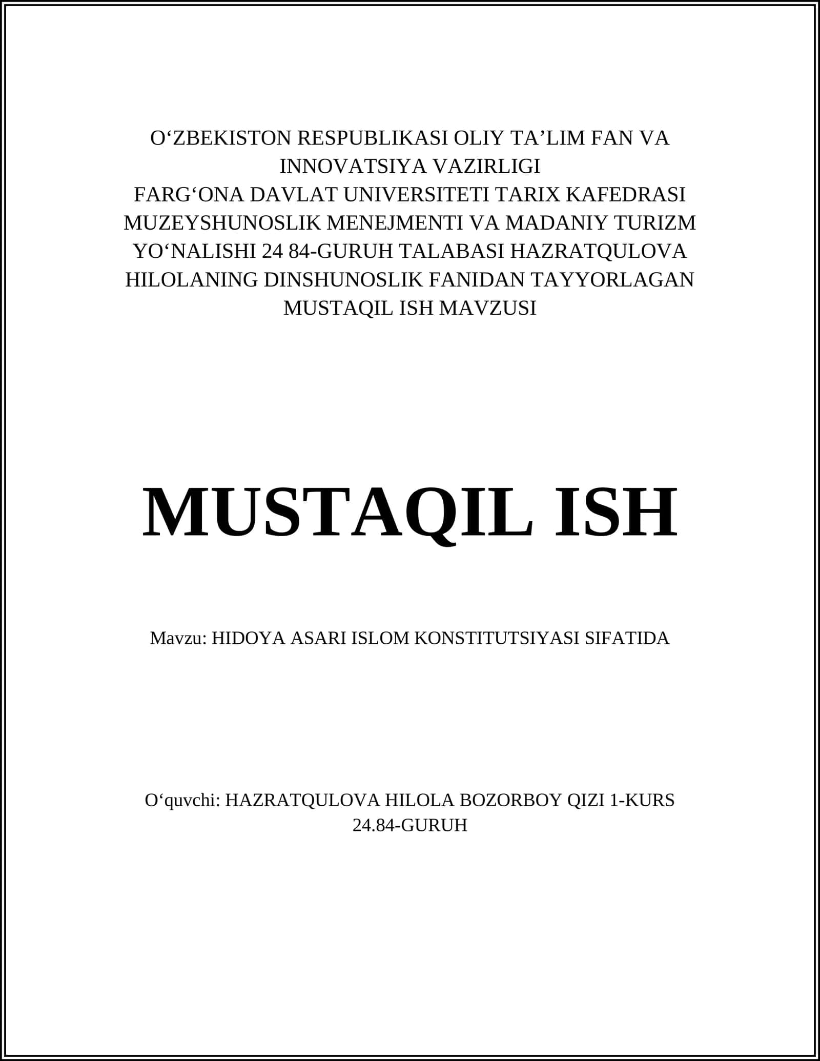 HIDOYA ASARI ISLOM KONSTITUTSIYASI SIFATIDA 1