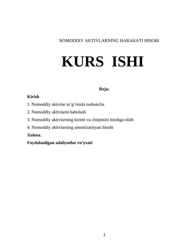 NOMODDIY AKTIVLARNING HARAKATI HISOBI KURS ISHI 1