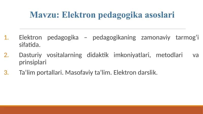 Elektron pedagogika asoslari 1