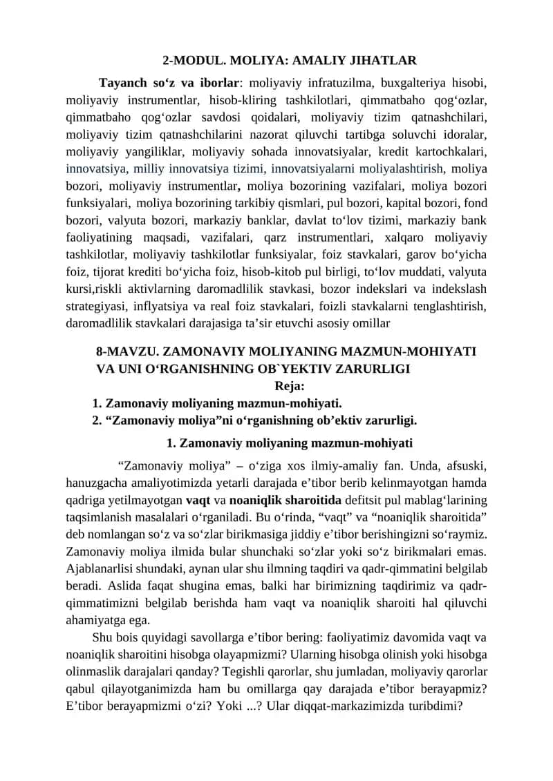 2-MODUL. MOLIYA: AMALIY JIHATLAR 1